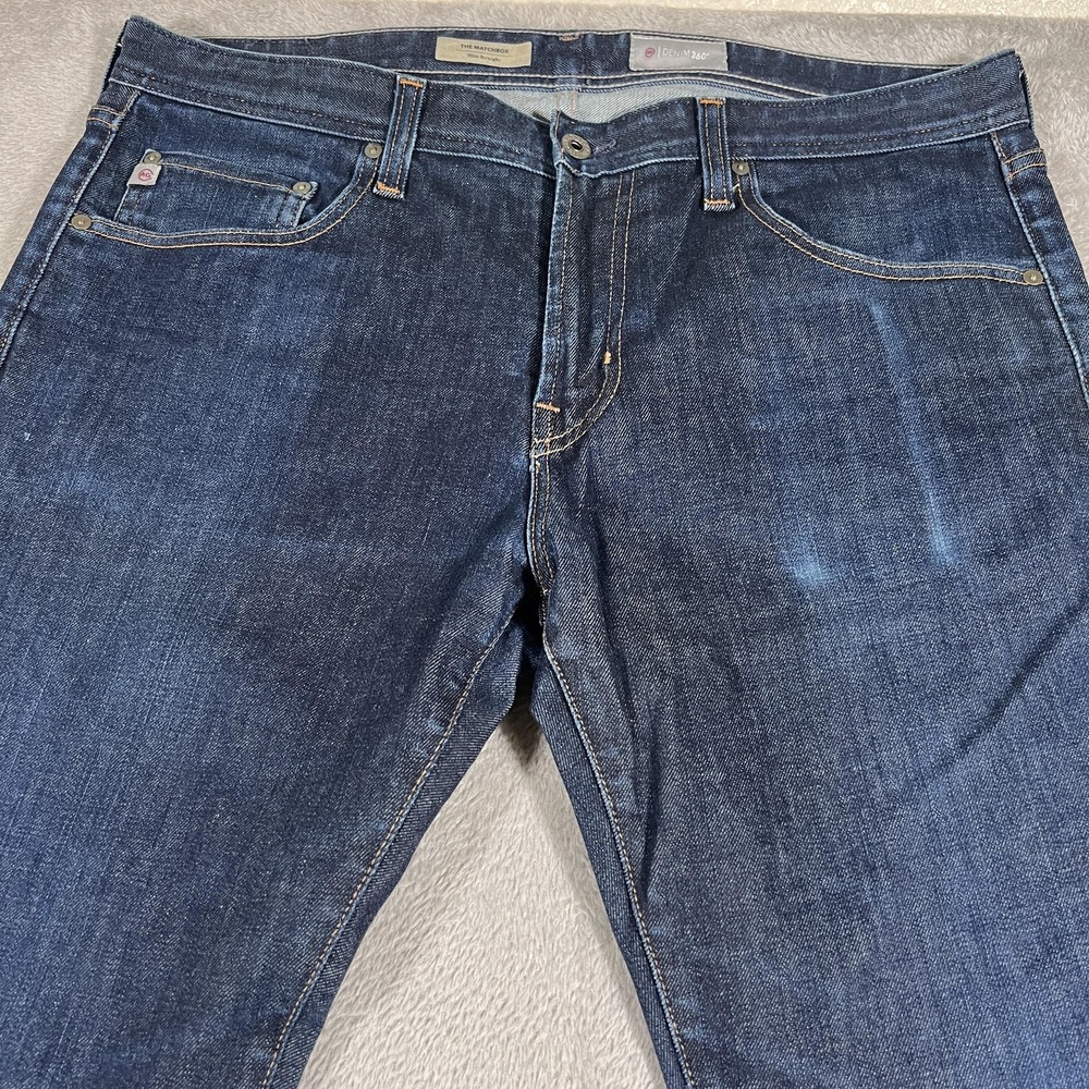 AG Adriano Goldschmied The Matchbox Jeans Mens 36x34 Blu Slim Straight USA Made